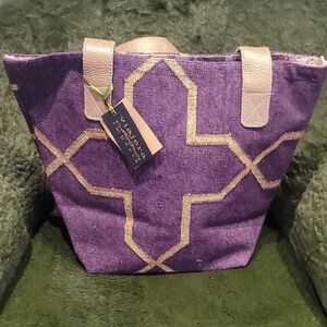 Viajera Imports Geometric Purple And Gold Tote with Metallic Pattern